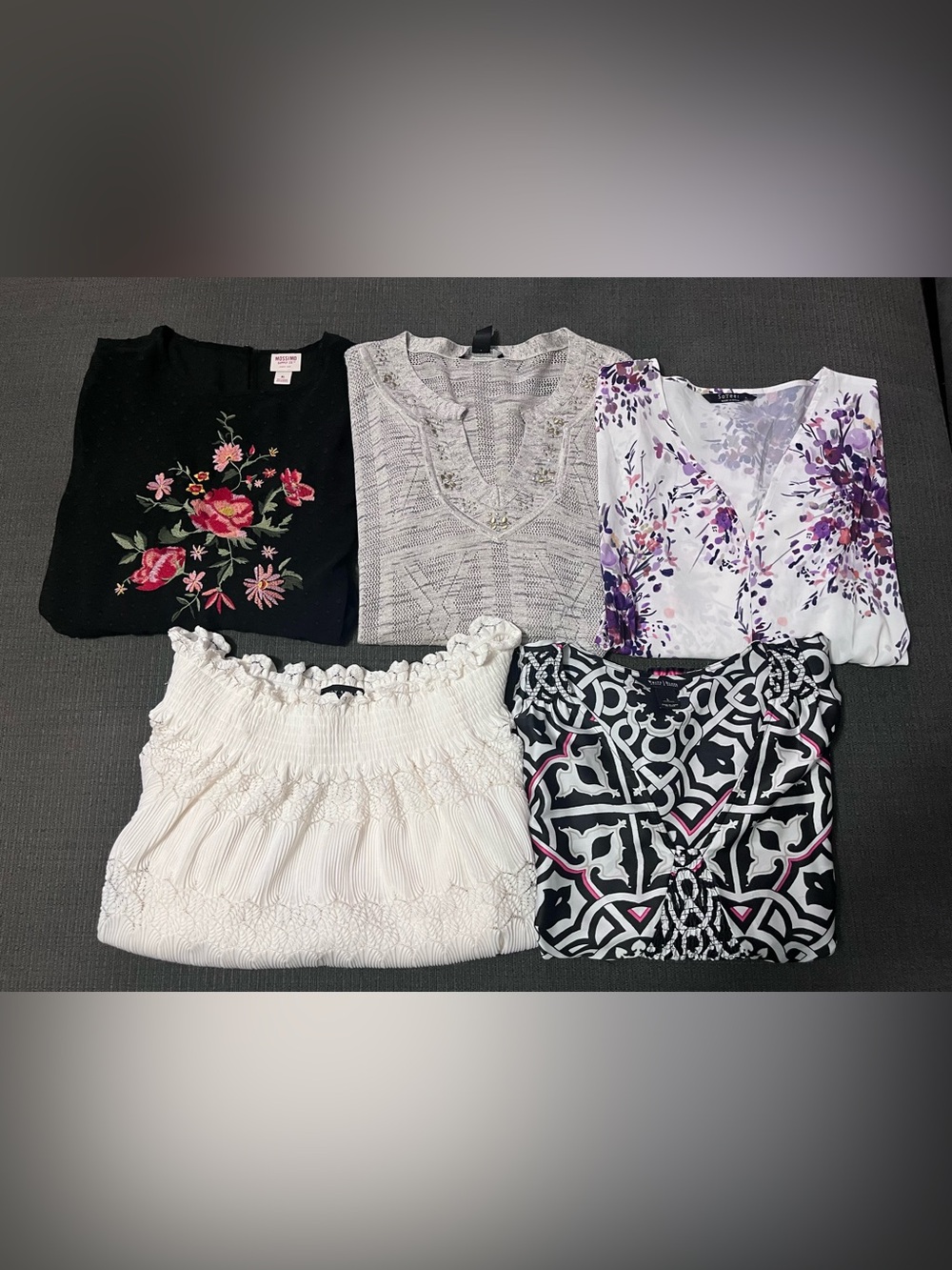 Lot of 5 Women's Tops - Floral, Purple, Black, White, Patterned
